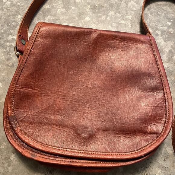 Vintage Brown Genuine Waxed Leather Crossbody Purse Shoulder Bag Handmade Retro - Picture 2 of 15